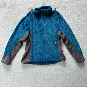 Marmot Furry Fleece Lined Women Jacket polartec full zip pockets Blue Gray Large